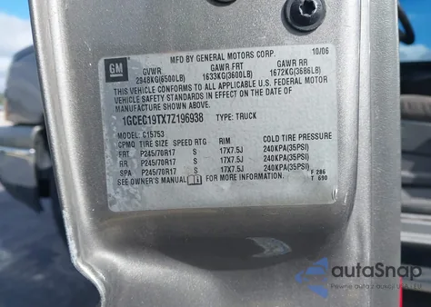 2007 Chevrolet Silverado 1500 Classic Lt1 from USA, damaged, VIN 1GCEC19TX7Z196938